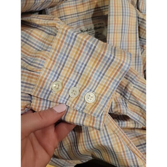 Turnbull & Asser Shirt Orange/Blue Plaid Long Sleeve Cotton Sz 17/43 Work Career - Picture 6 of 6
